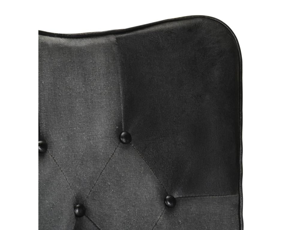 Wingback chair, black and grey, genuine leather, ELFC14146