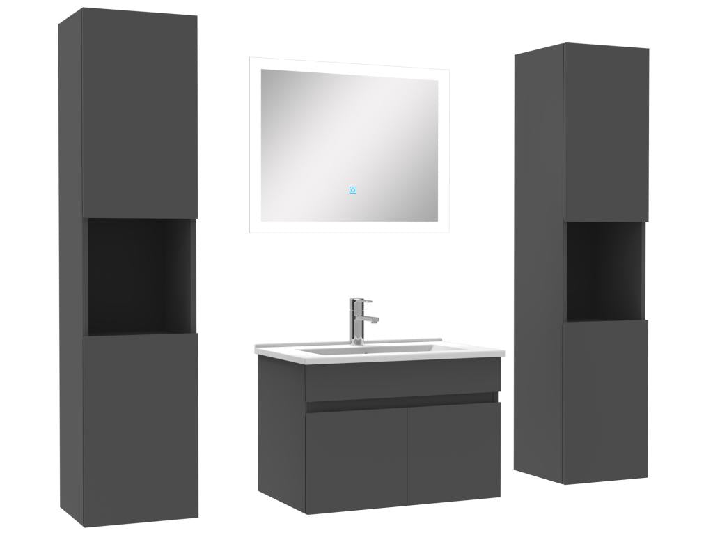 Bathroom vanity unit set 60cm single sink storage column illuminated mirror Anthracite