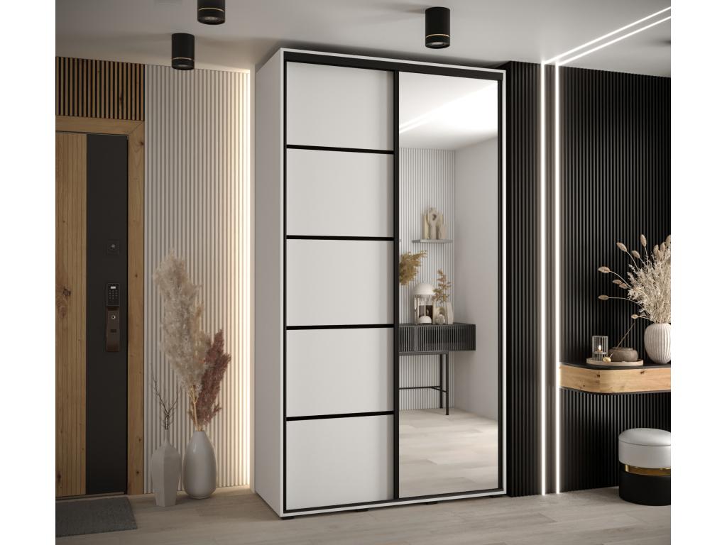 Meubiana 5 Sliding Door Wardrobe 235.2/130/45 2 Doors White/White/Black