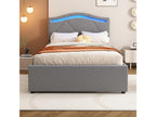Adult bed 90x200cm in linen fabric - with LED and 2 drawers - Grey
