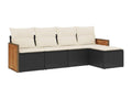 5-piece garden furniture set with cushions, black woven resin PTMC55460