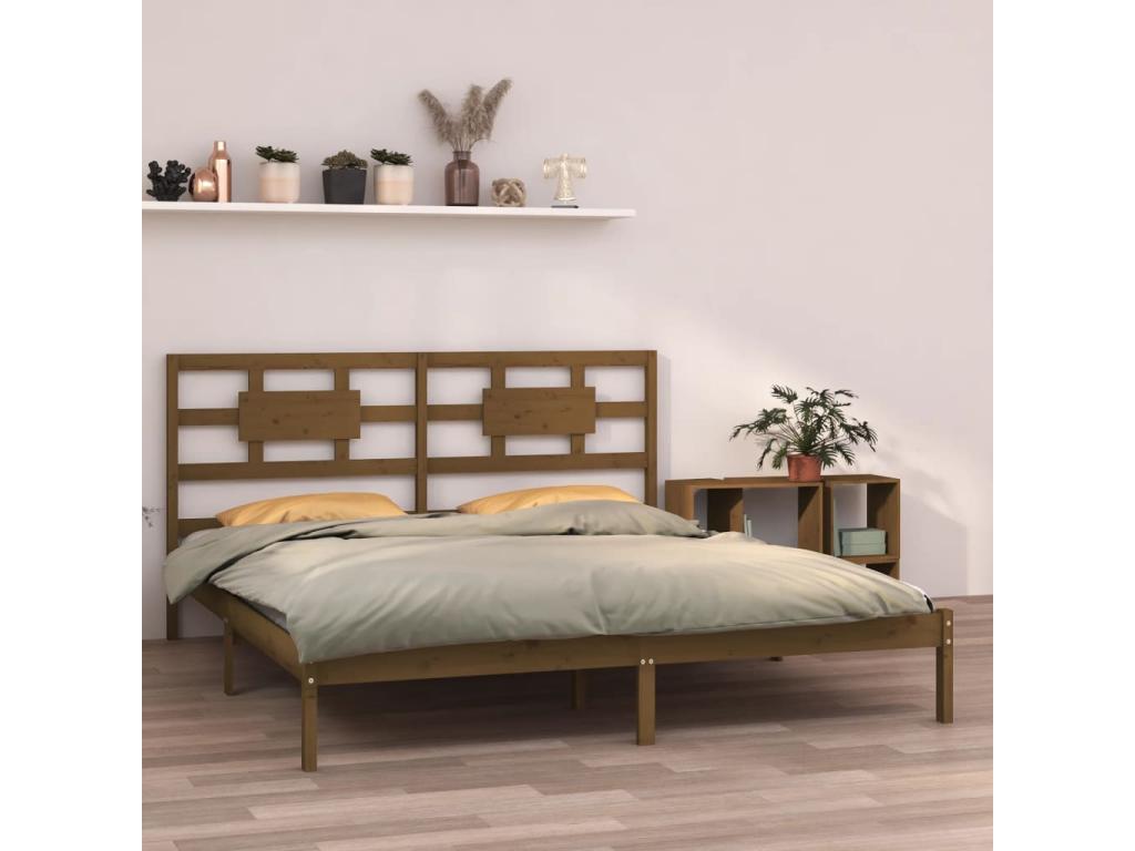 Bed frame without mattress, honey brown, 200x200 cm, solid wood