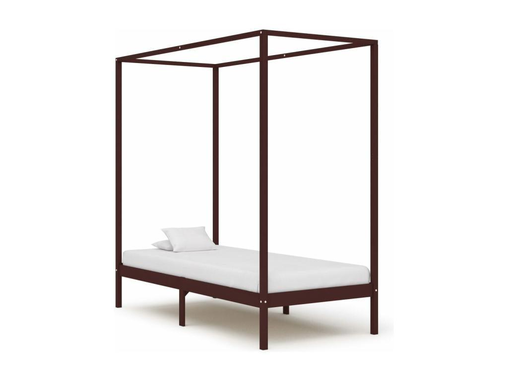Dark Brown Canopy Bed Frame Solid Pine 90x200 cm MCZV15258