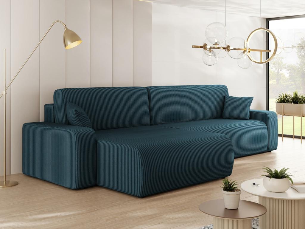 Meubiana 108 Corner Sofa, Blue, Sleeping Function, Bed Box, 274x145x82cm