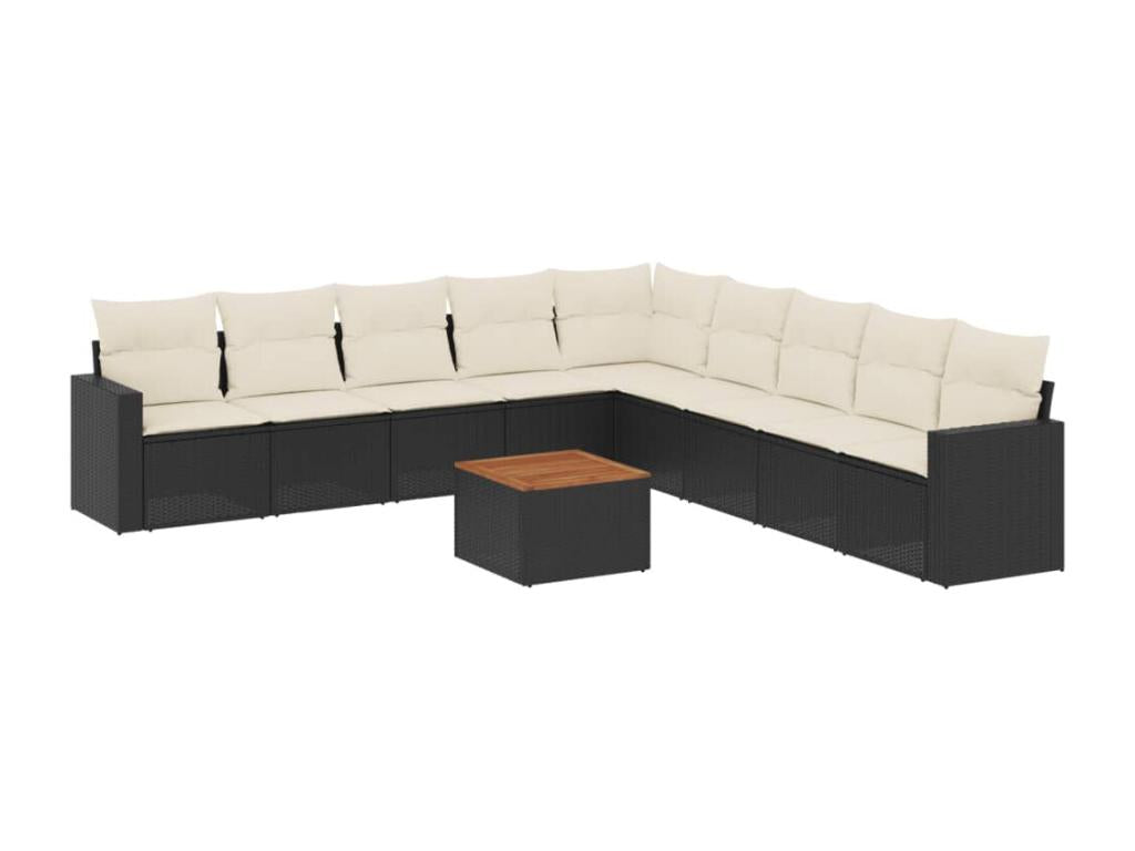 10-piece garden furniture set with cushions, black woven resin MJYG65475