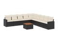 10-piece garden furniture set with cushions, black woven resin MJYG65475