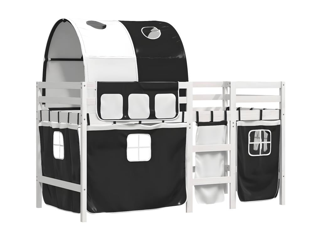 Children's loft bed and tunnel, white/black, 90x190 cm, solid pine
