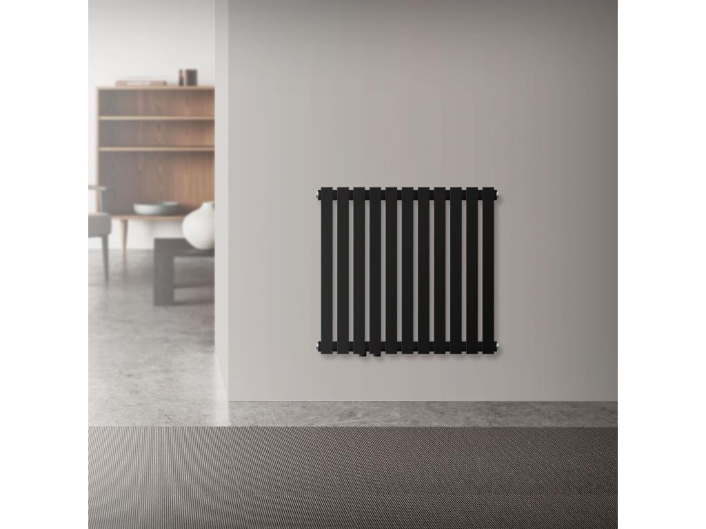 Matte black horizontal bathroom radiator, steel, bottom connection, 87x60 cm