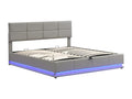 180x200 cm Storage Bed - Double Bed with LED Lighting, Upholstered, Hydraulic Lift-Up Bed with Slatted Base and PU Leather Headboard - Light Grey