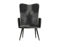 Wingback chair, black and grey, genuine leather, ELFC14146