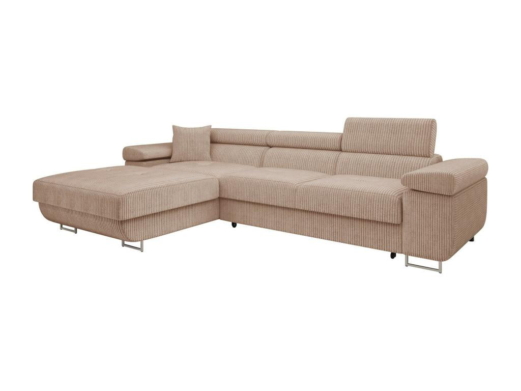 Meubiana Eliferu 102 Corner Sofa, Light Brown, Sleeping Function, Bedding Box