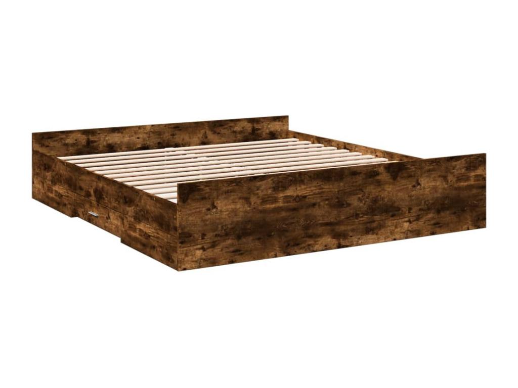 Bed frame with drawers, without mattress, smoked oak, 200x200 cm YHRJ09701