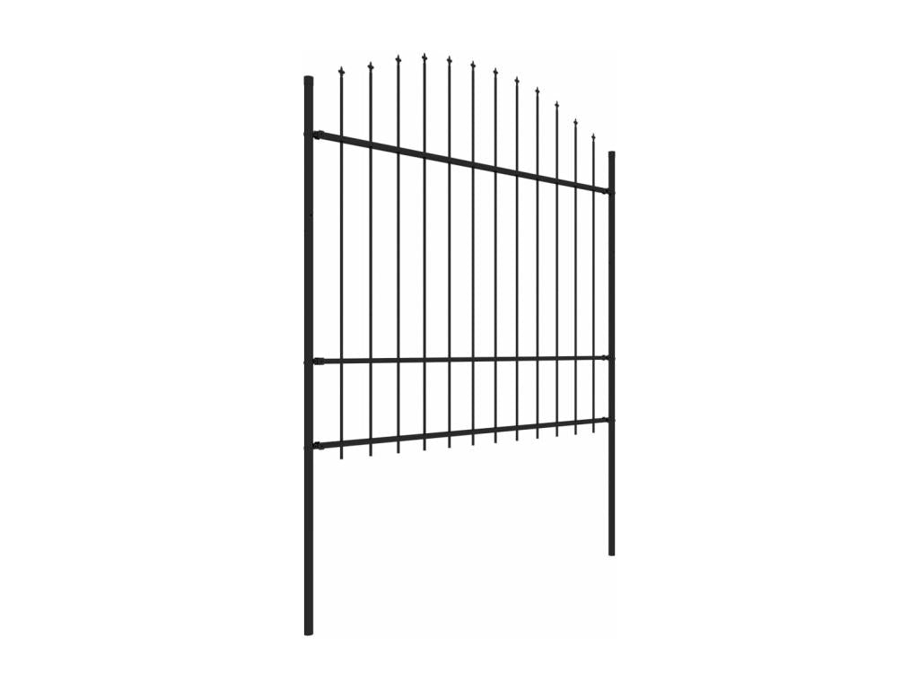 Garden fence with spear-shaped top, steel, 1.5-1.75 x 1.7 m, black
