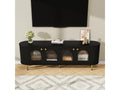 TV stand with 4 doors - 170x35x55 cm - LEDs - MDF and gold metal legs - Black LNZI69649