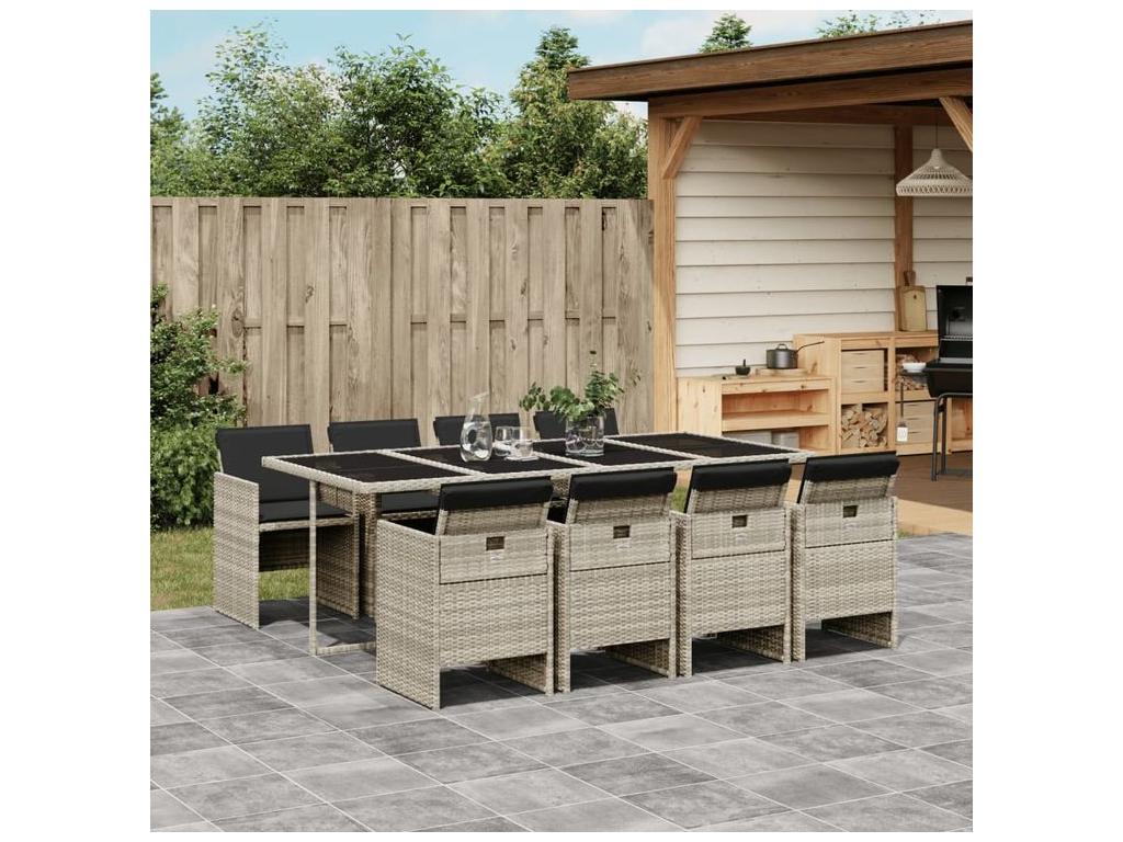 9-piece light grey rattan garden dining set and cushions UAJL03918