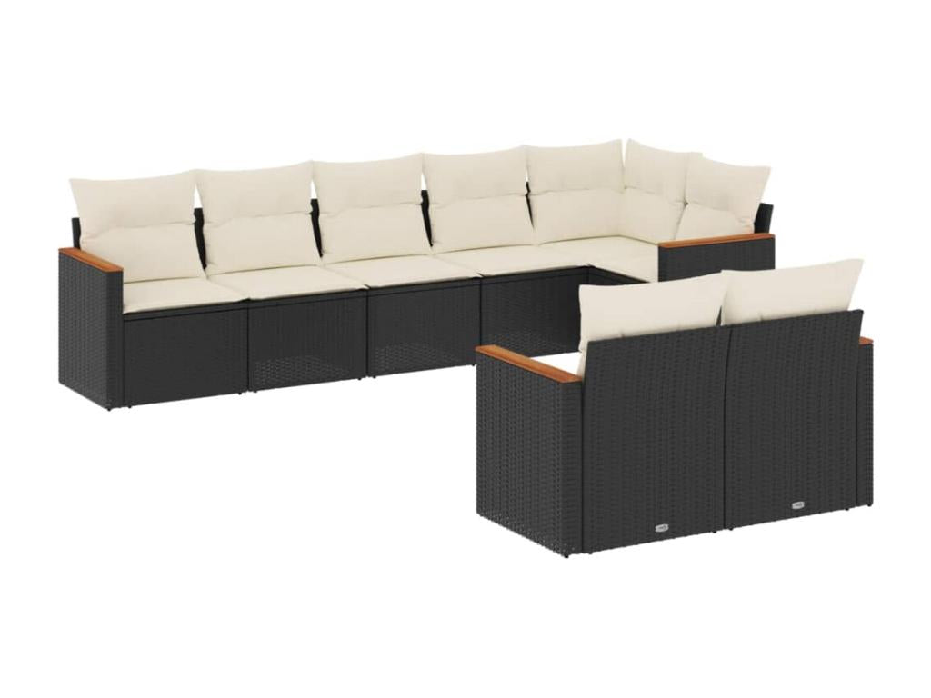 8-piece garden furniture set with cushions, black woven resin KDRI04232