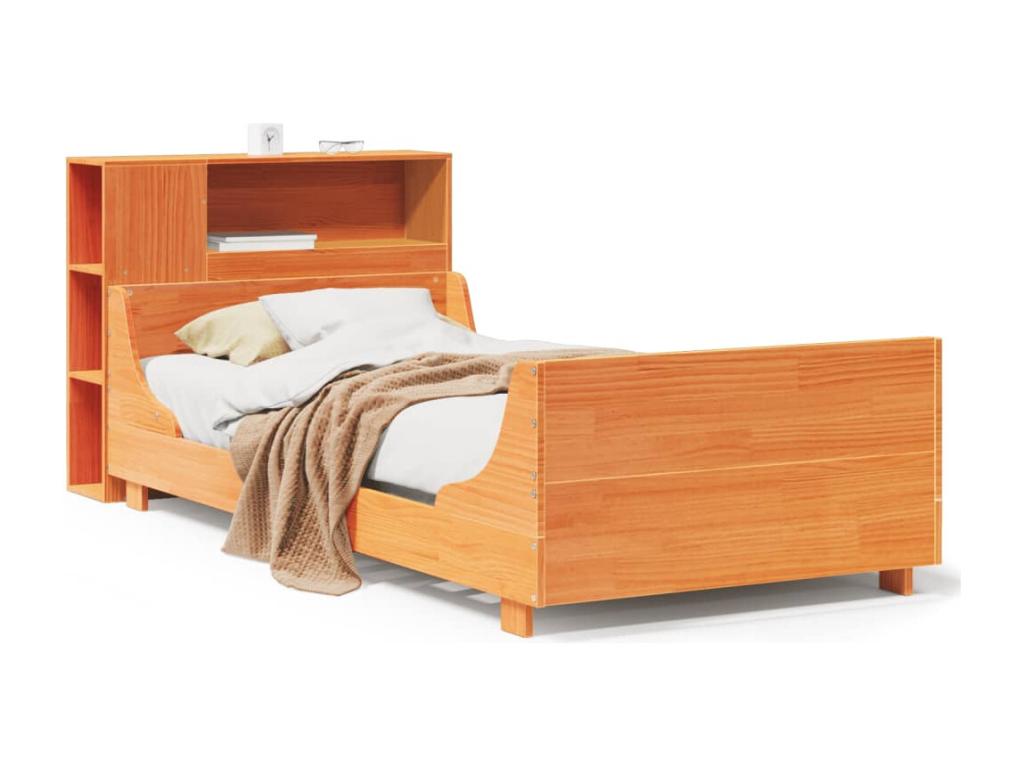Bed frame without mattress, brown wax finish, 90x200 cm, solid pine wood OSDN00111