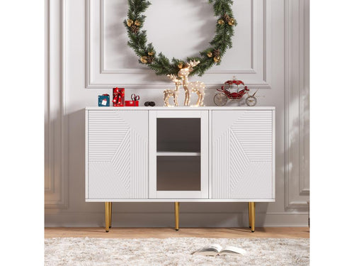 Sideboard with 3 doors - 120x38x79.5 cm - Particleboard and metal legs - White QNXV76770