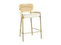 RETRO Bar stool in ecru bouclé fabric, rattan and oak metal