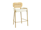 RETRO Bar stool in ecru bouclé fabric, rattan and oak metal