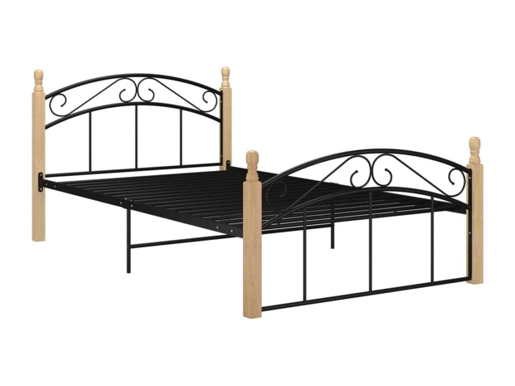 Black bed, metal and solid oak wood, 120x200 cm, 2 SNVX41850