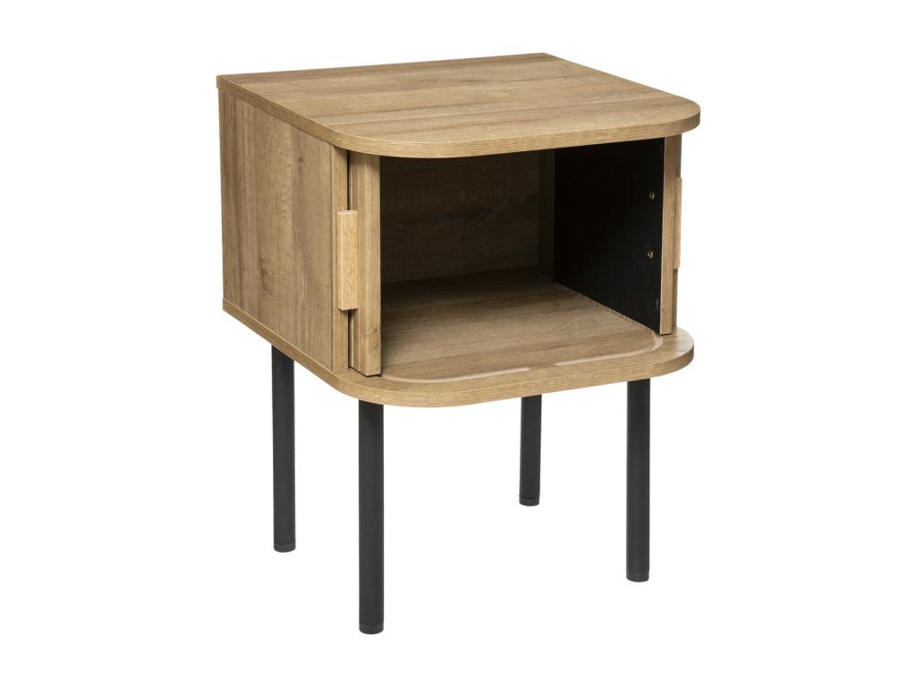 Side table/Bedside table with 2 wooden doors and black steel legs, H 53 cm MEQD95602