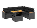 7-piece garden furniture set with cushions, black woven resin