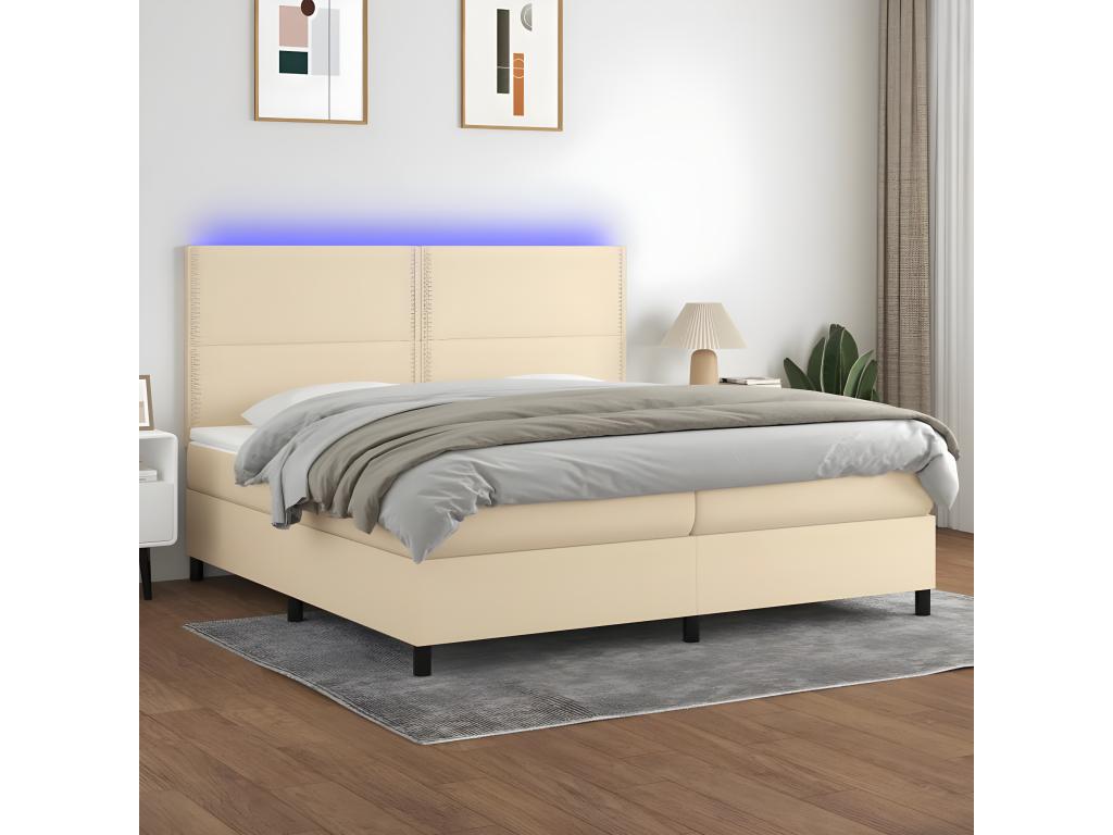 Upholstered bed base and mattress with LED lighting, Cream, 200x200 cm, Fabric ULAJ45765