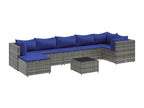 8-piece garden furniture set with cushions, Grey Wicker Resin SFMI30955