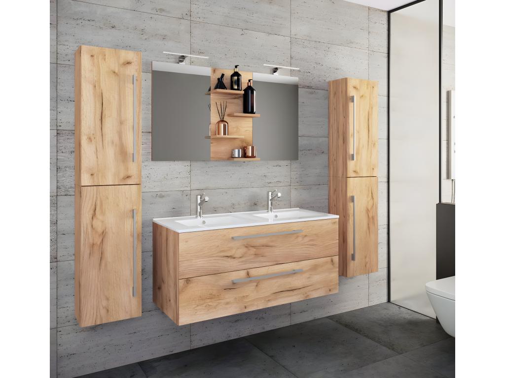 Laviecasa 5-piece double sink bathroom furniture set with Budasi sink and mirror, honey oak JEGX32520