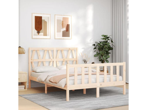 Bed frame with solid wood double headboard