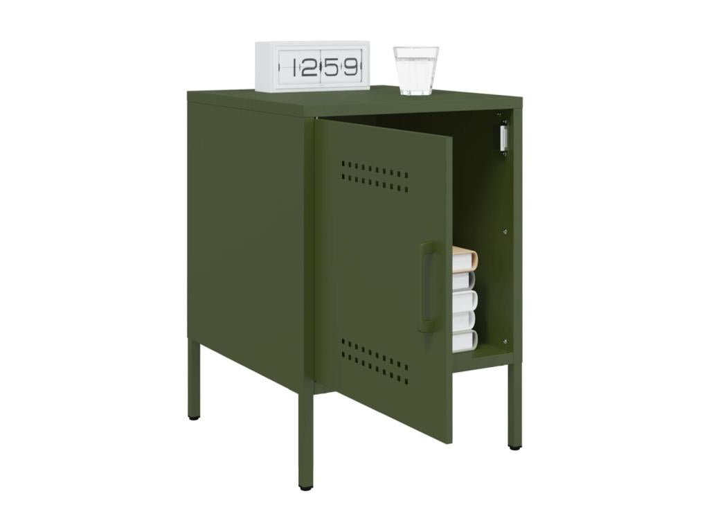 Olive green bedside table, 36x39x50.5 cm, steel