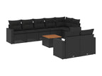 9-piece garden furniture set with cushions, black wicker resin QIWH88457