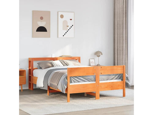 Bed frame without mattress, brown wax finish, 160x200cm, solid pine wood