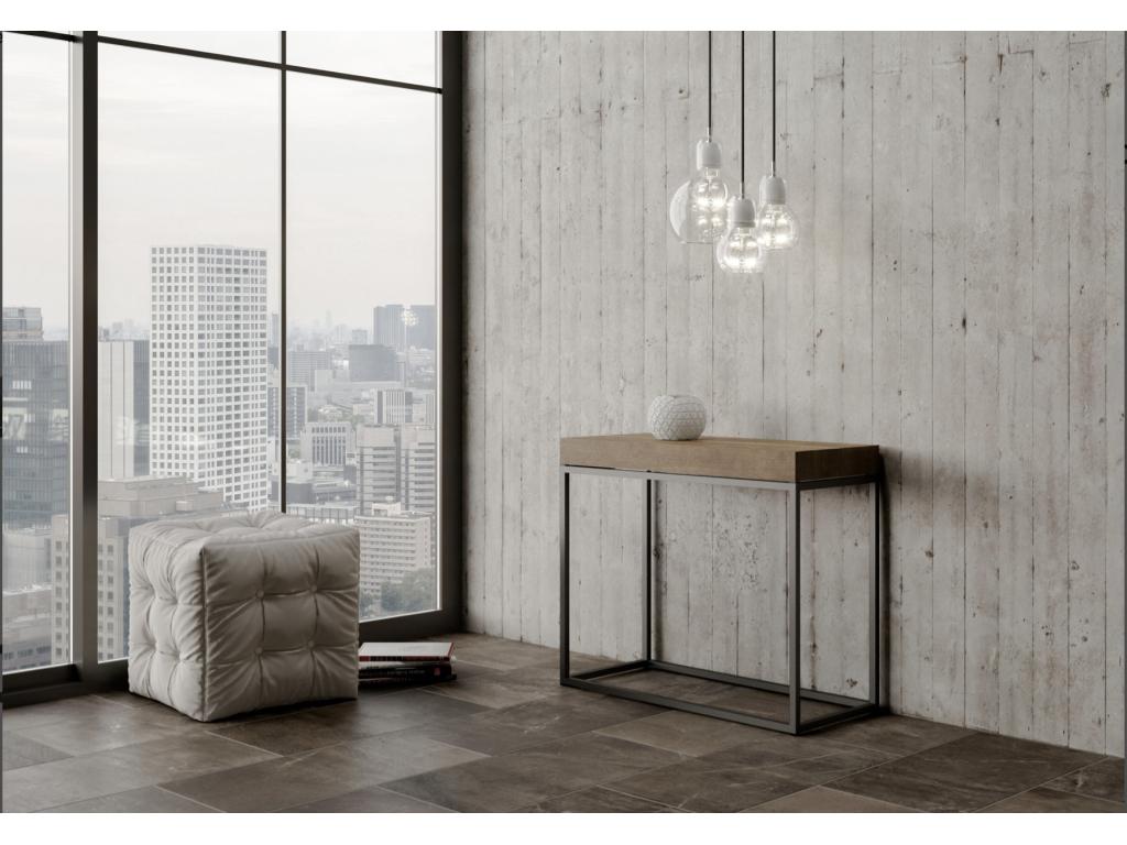 Laviecasa extendable console table in wood and steel - Brown - 5 thick extensions WWXL38073