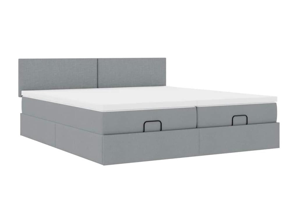 Ottoman bed frame and light grey mattress 180x200cm fabric ULJC21760
