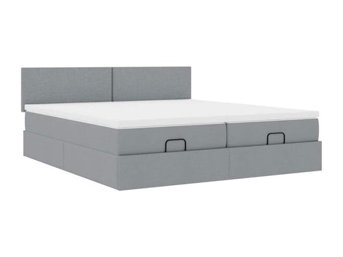 Ottoman bed frame and light grey mattress 180x200cm fabric ULJC21760