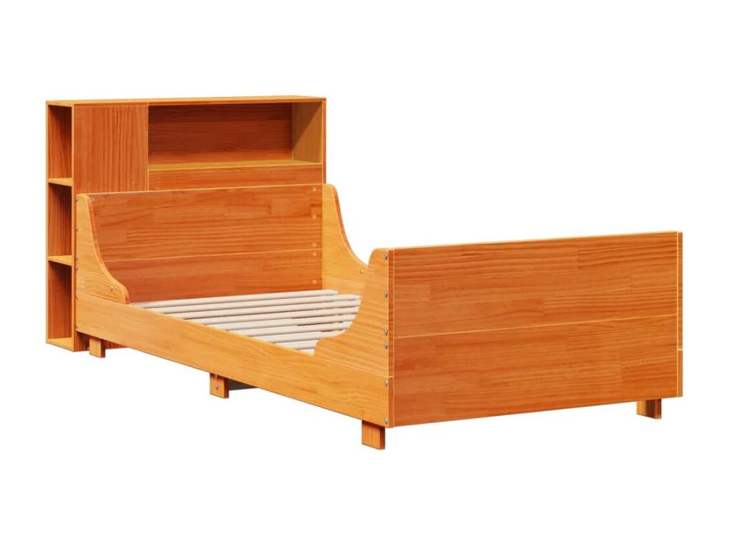 Bed frame without mattress, brown wax finish, 90x200 cm, solid pine wood OSDN00111