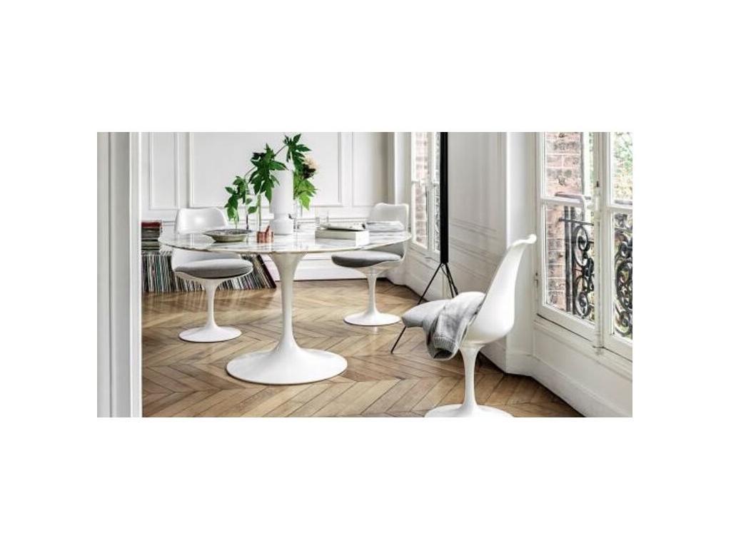 Glossy black chair with tulip petal green fabric cushion YNVM43353