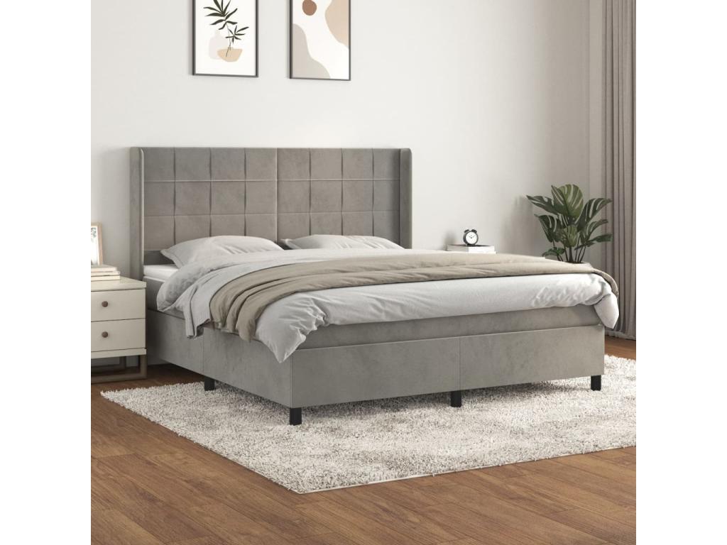 Upholstered bed base and mattress, light grey, 180x200cm, velvet, FHUC88864
