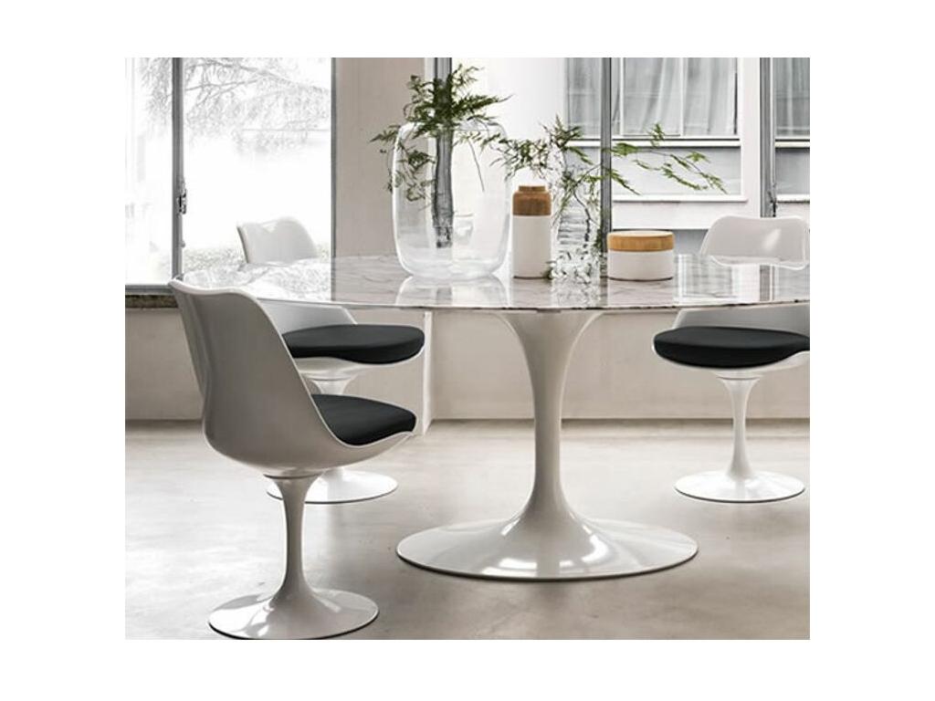 Glossy black chair with tulip petal green fabric cushion YNVM43353