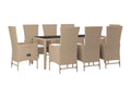 9-piece beige poly rattan garden dining set and cushions