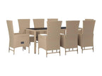 9-piece beige poly rattan garden dining set and cushions