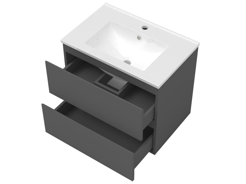 Bathroom furniture set, 60cm single sink, column, illuminated mirror, Anthracite - Laviecasa ILKN74290