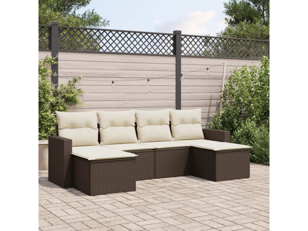 6-piece brown resin wicker garden furniture set with cushions TZQY30190