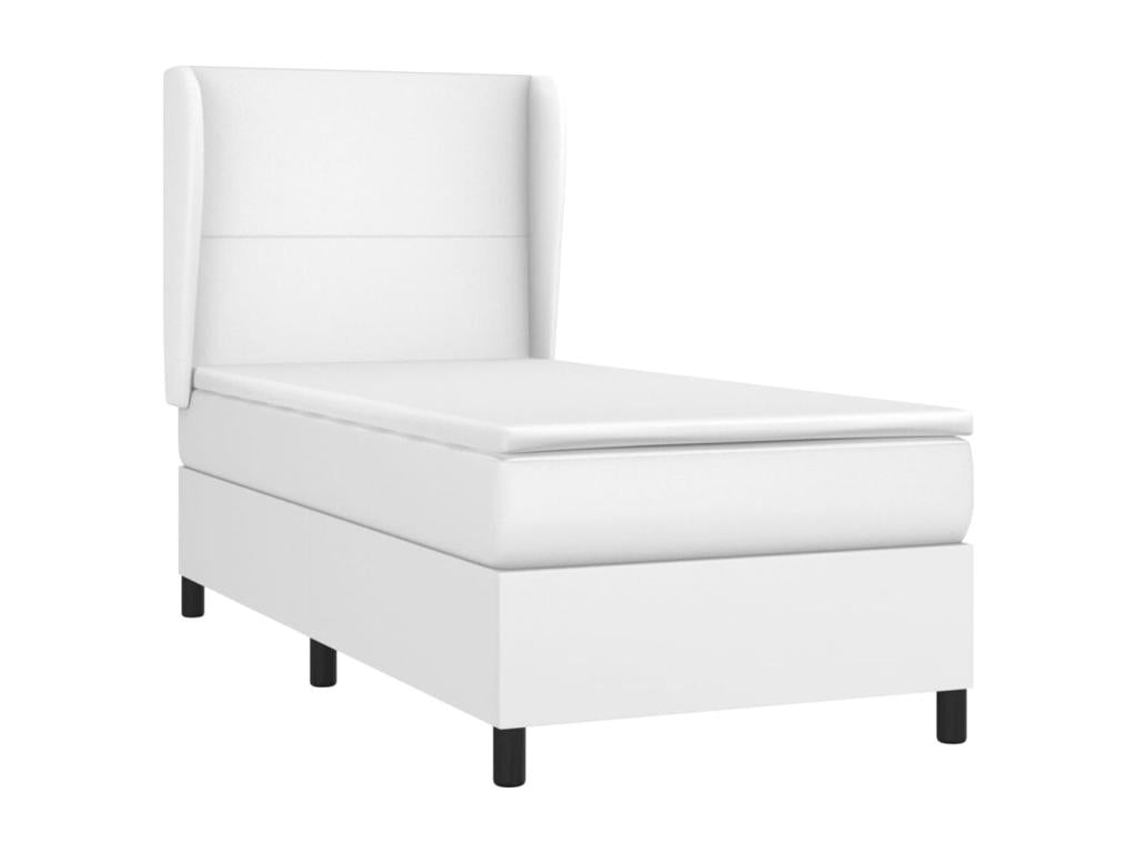 Upholstered bed base with mattress, white, 90x200 cm, faux leather, FDZG55611