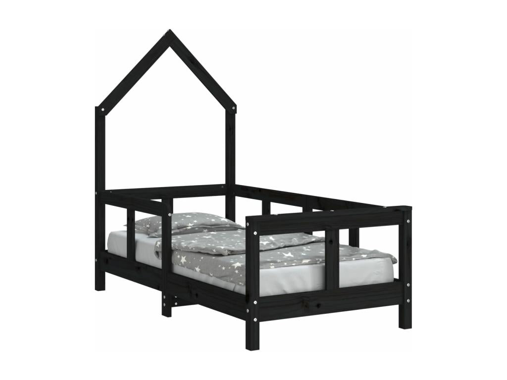 Black children's bed frame 70x140 solid pine wood MBBN60126