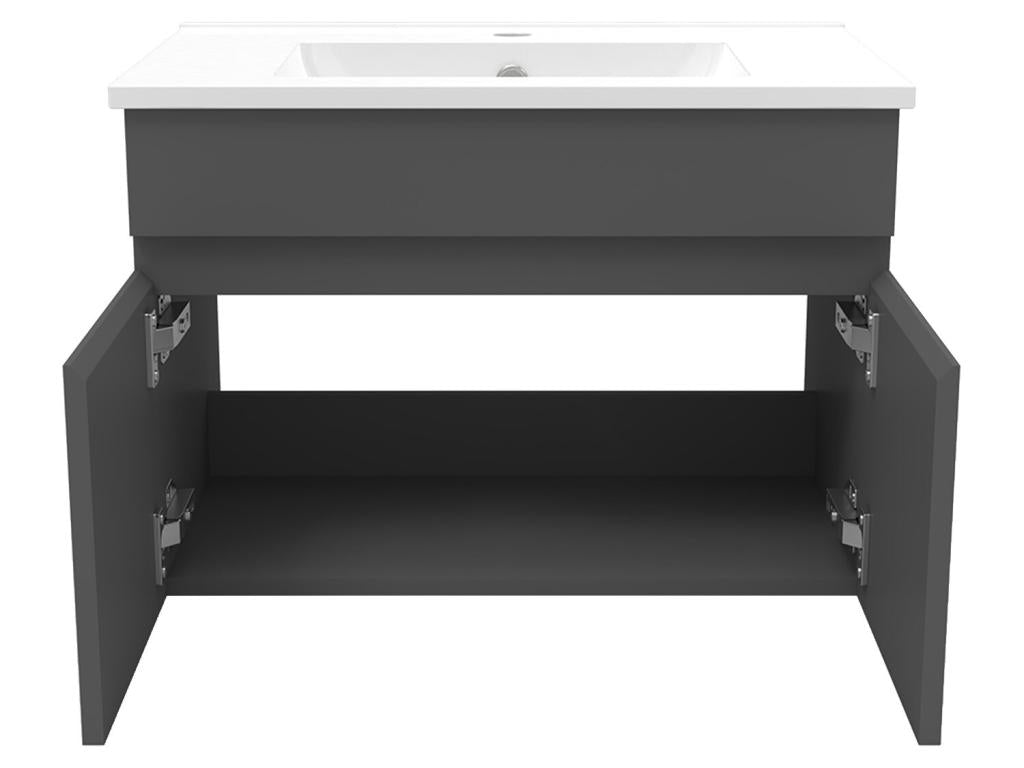 Bathroom vanity unit set 60cm single sink storage column illuminated mirror Anthracite