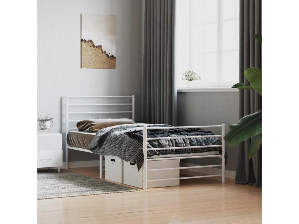 Metal bed frame with headboard and footboard, white, 90x190 cm, RNRT45999