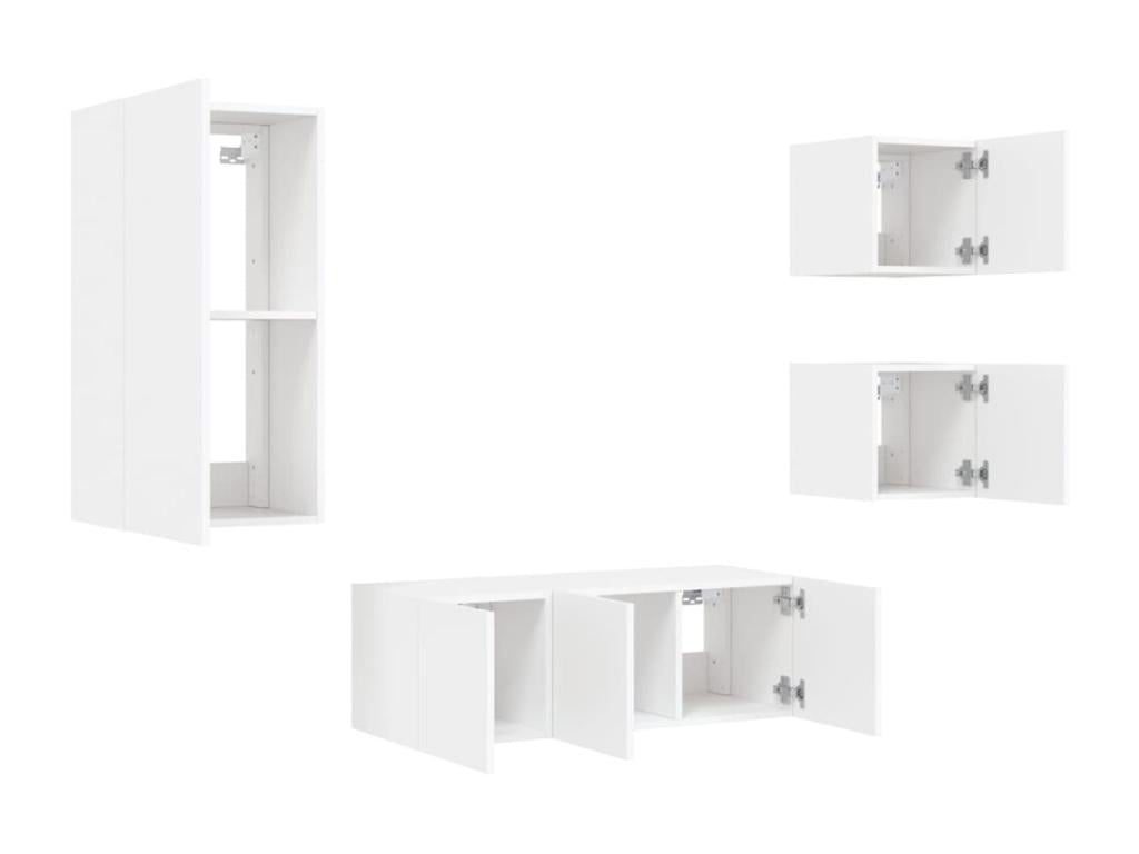 5-piece wall-mounted TV units with LED lighting, white engineered wood finish